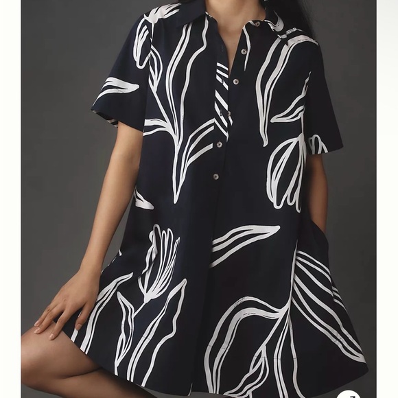 Rachel Zoe/Anthropologie Black and White Short Sleeve Shirt Dress - Picture 2 of 6